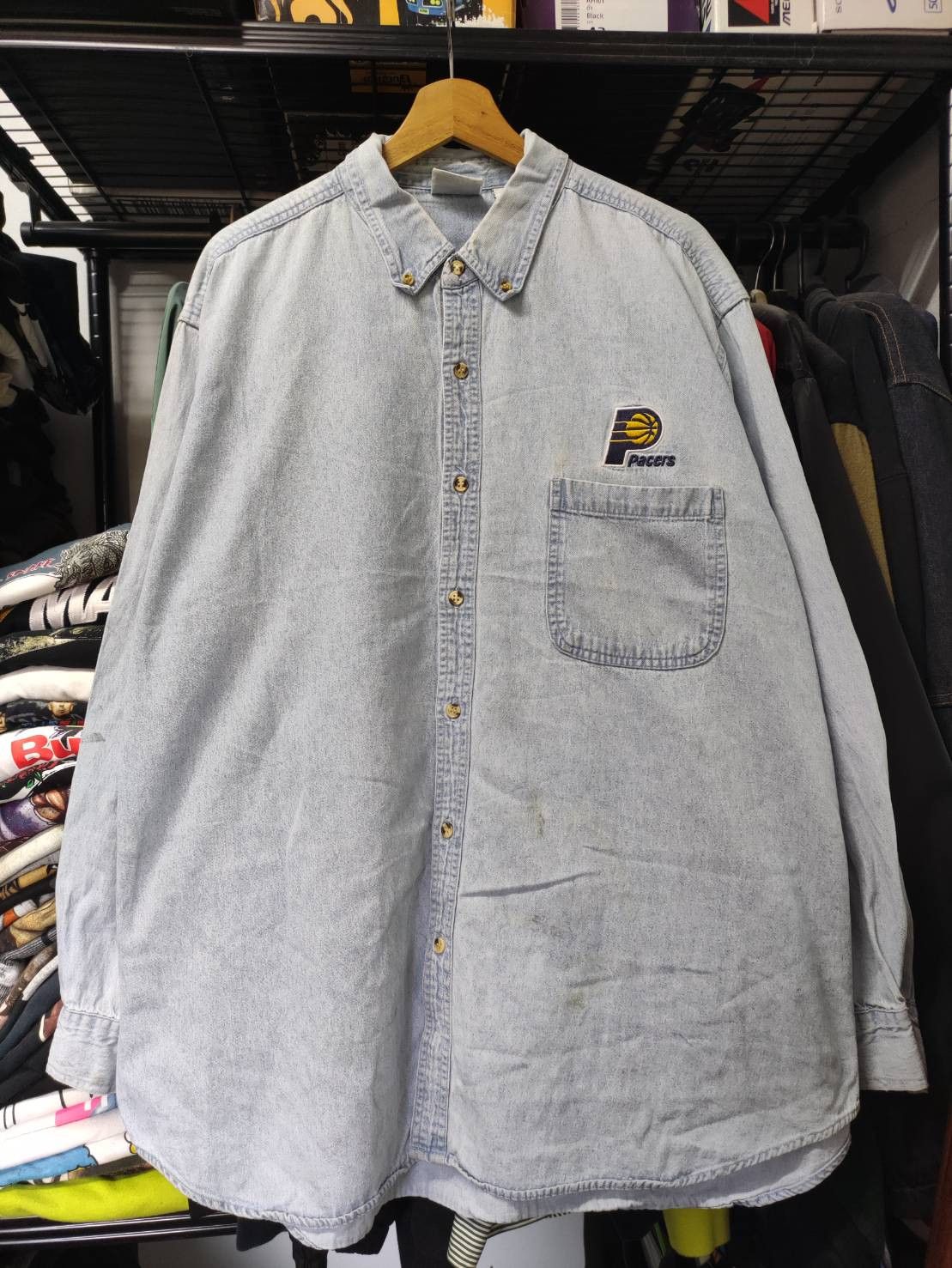 NBA Vtg 1998 Indiana Pacers NBA Denim Shirt Button Up Size US XL / EU 56 / 4 - 1 Thumbnail