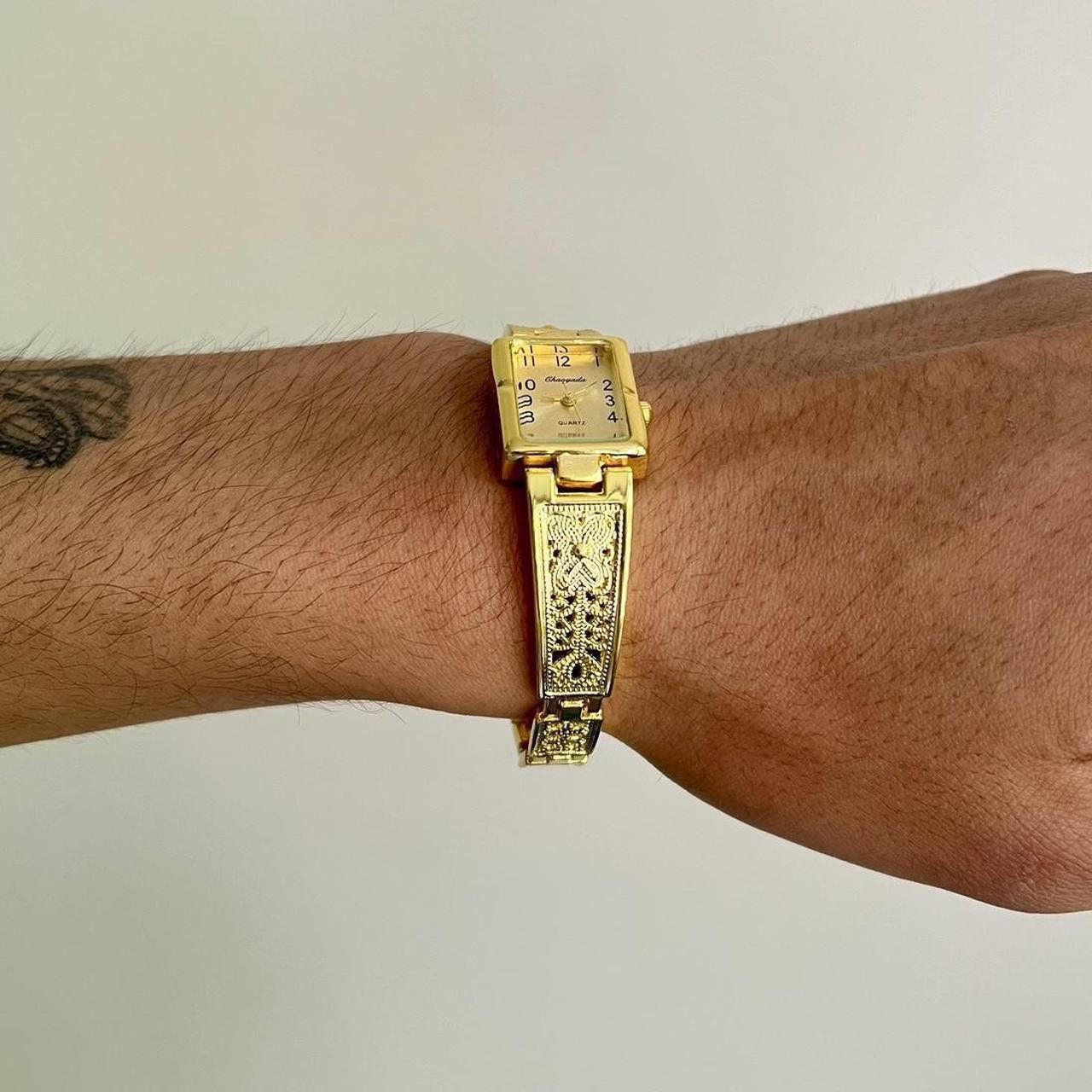 Japanese Brand y2k gold rectangle stainless steel quartz luxury watch Size ONE SIZE - 4 Thumbnail