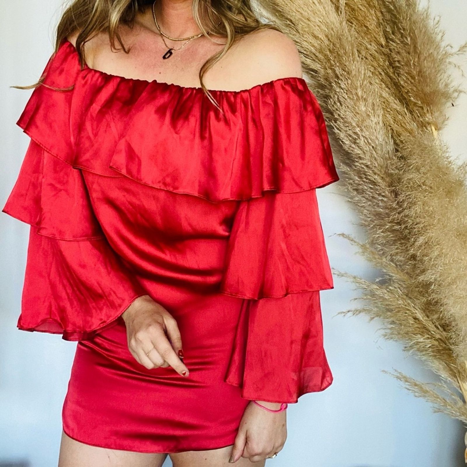 Nordstrom LOVERS + FRIENDS REVOLVE Rust Red Silky Ruffle Mini Dress S Size S / US 4 / IT 40 - 5 Thumbnail