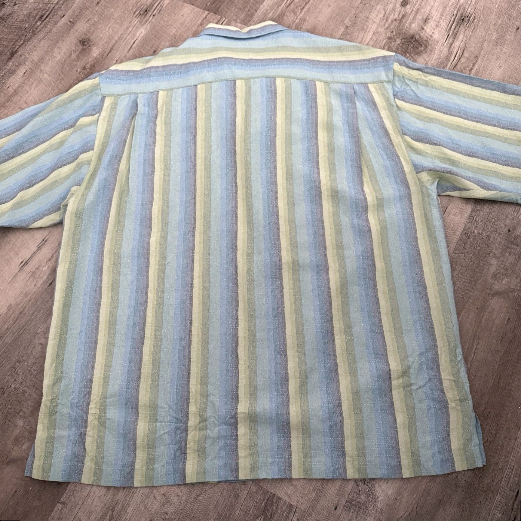 Tommy Bahama Tommy Bahama Shirt Mens XL Aqua Blue Green Striped 100% Silk Button-Up Short Sleeve Casual Hawaiian Beach Vacation Mens Size US XL / EU 56 / 4 - 5 Thumbnail
