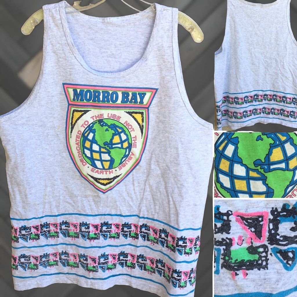 Vintage VINTAGE Morro Bay Earth Neon Graphic Tank Top 80s 90s 1980s Geometric Front Back Mens L/XL Gray Sleeveless Shirt Tank Top Size US L / EU 52-54 / 3 - 1 Thumbnail