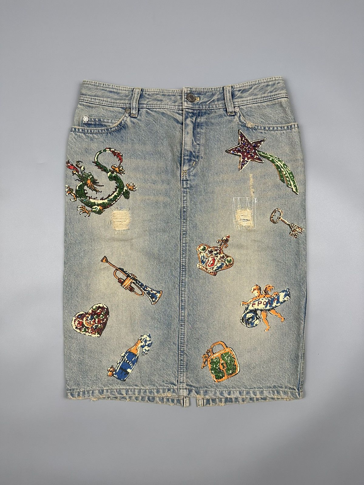 Le Grande Bleu (L.G.B.) Epoca Art Denim Midi Skirt Size 29" - 1 Thumbnail