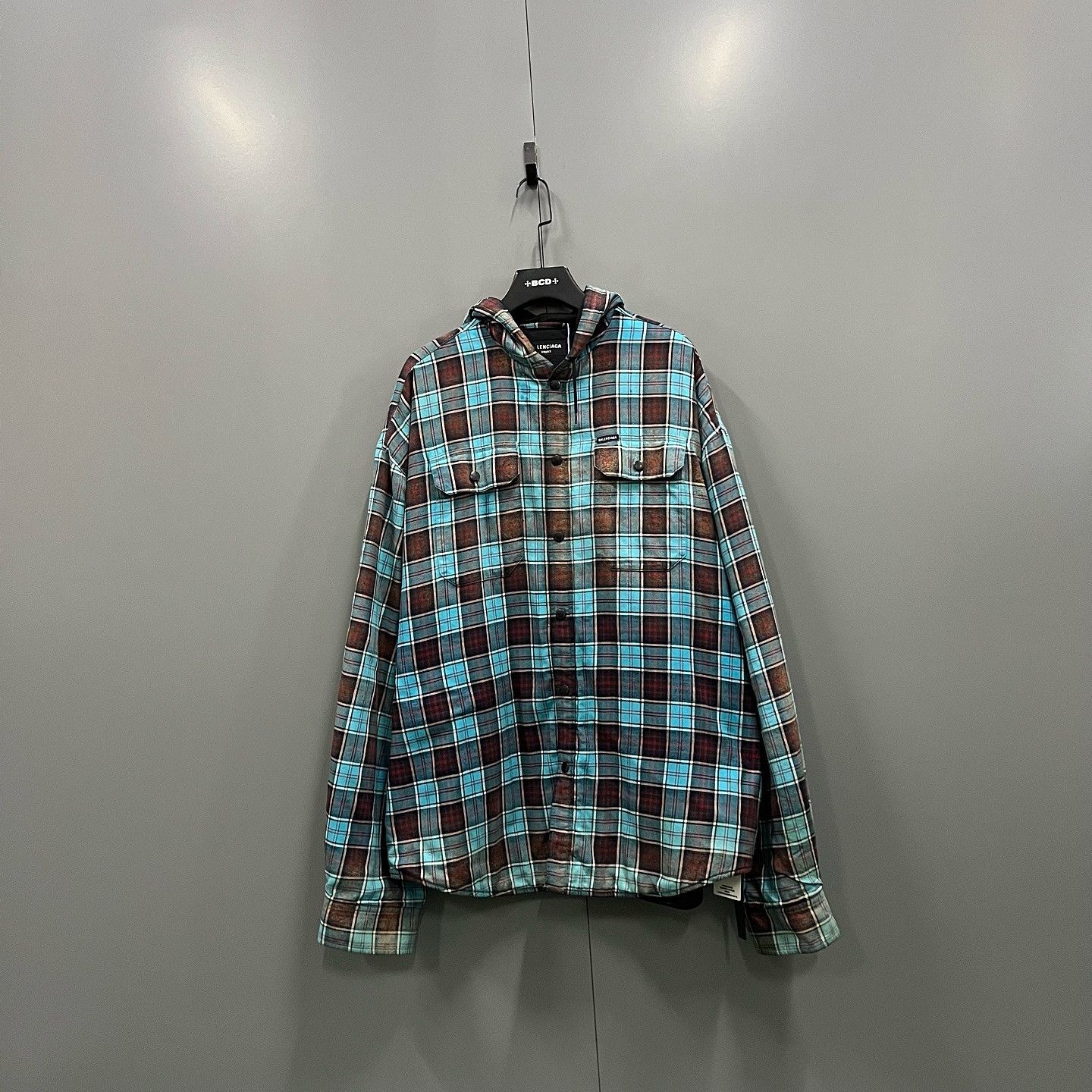 Balenciaga Balenciaga Gradient Plaid Hooded Shirt Size XS Size XS / US 0-2 / IT 36-38 - 1 Thumbnail