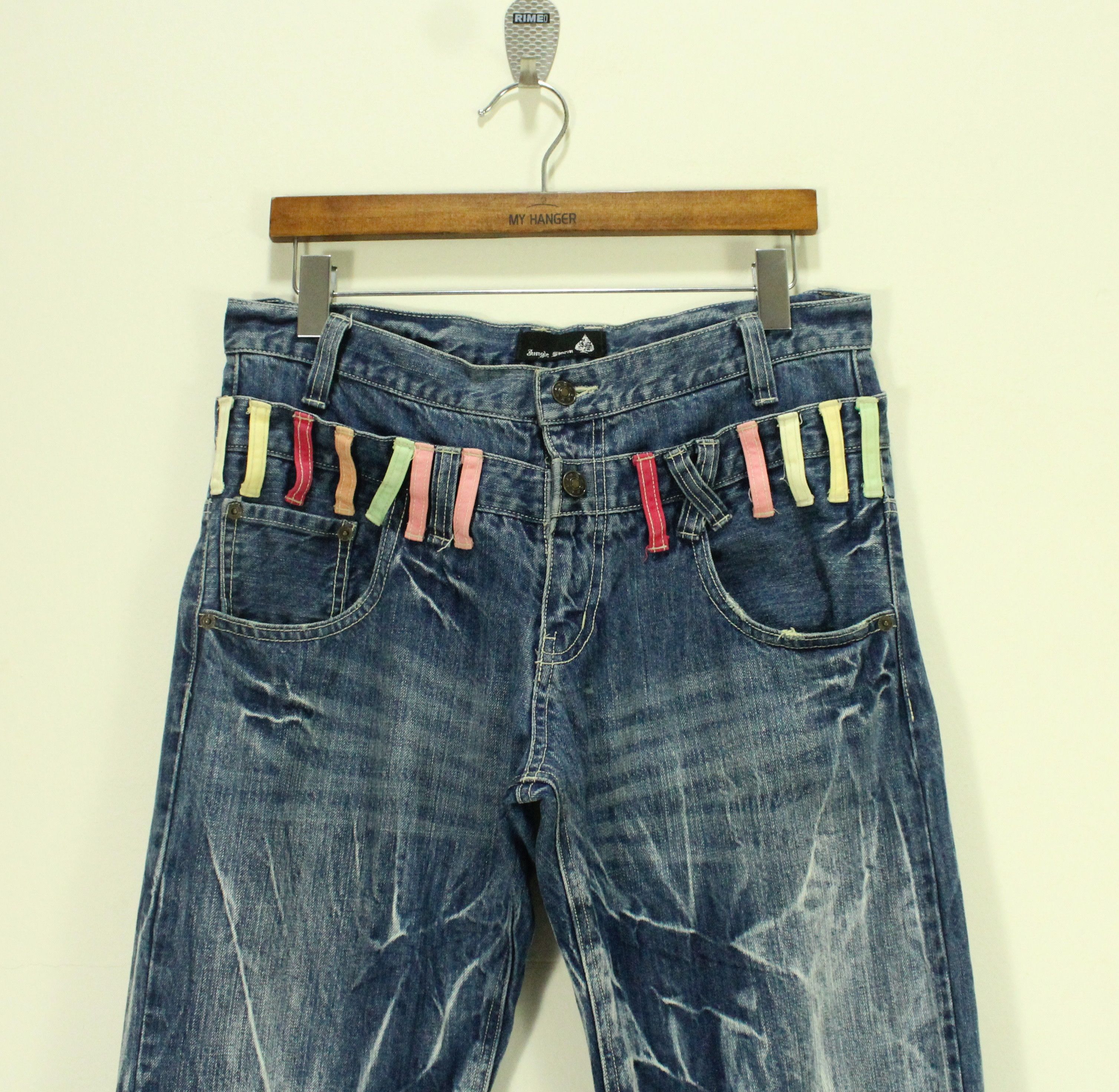 Japanese Brand Double Waist JUNGLE STORM Denim Marble Whisker Acid Washed Size US 33 - 4 Thumbnail