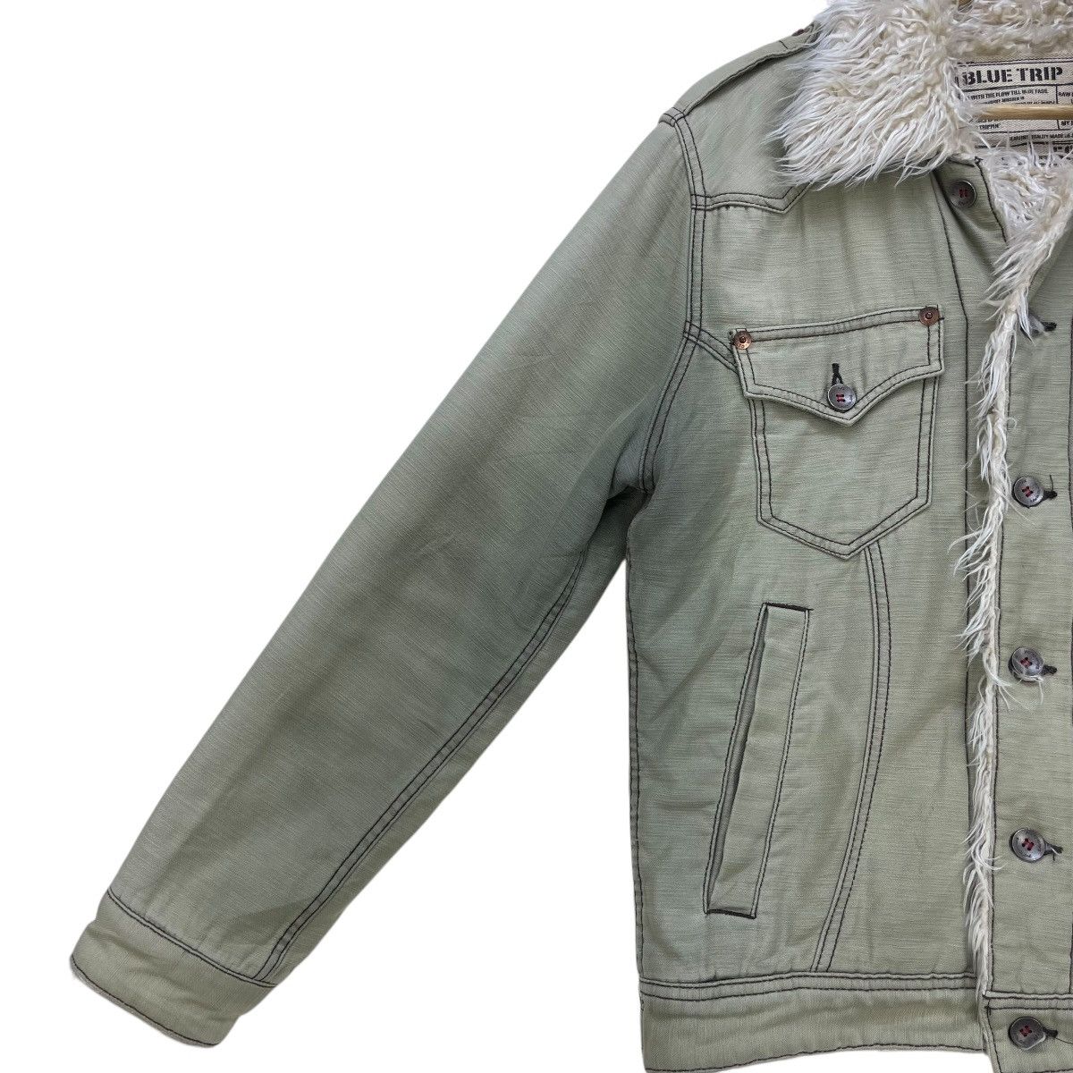14th Addiction × Le Grande Bleu (L.G.B.) Vintage Faded Blue Trip Edwin Faux Fur Styled Trucker Design Size US M / EU 48-50 / 2 - 5 Thumbnail