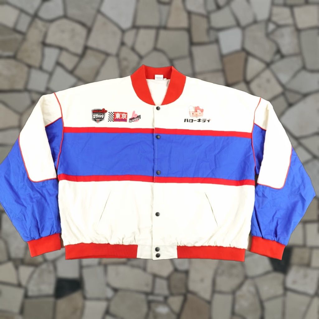 Vintage Hello Kitty Jacket Womens 2X White Blue Red Sanrio Tokyo Speed Racing Car Coat Size XXL / US 16-18 / IT 52-54 - 1 Thumbnail