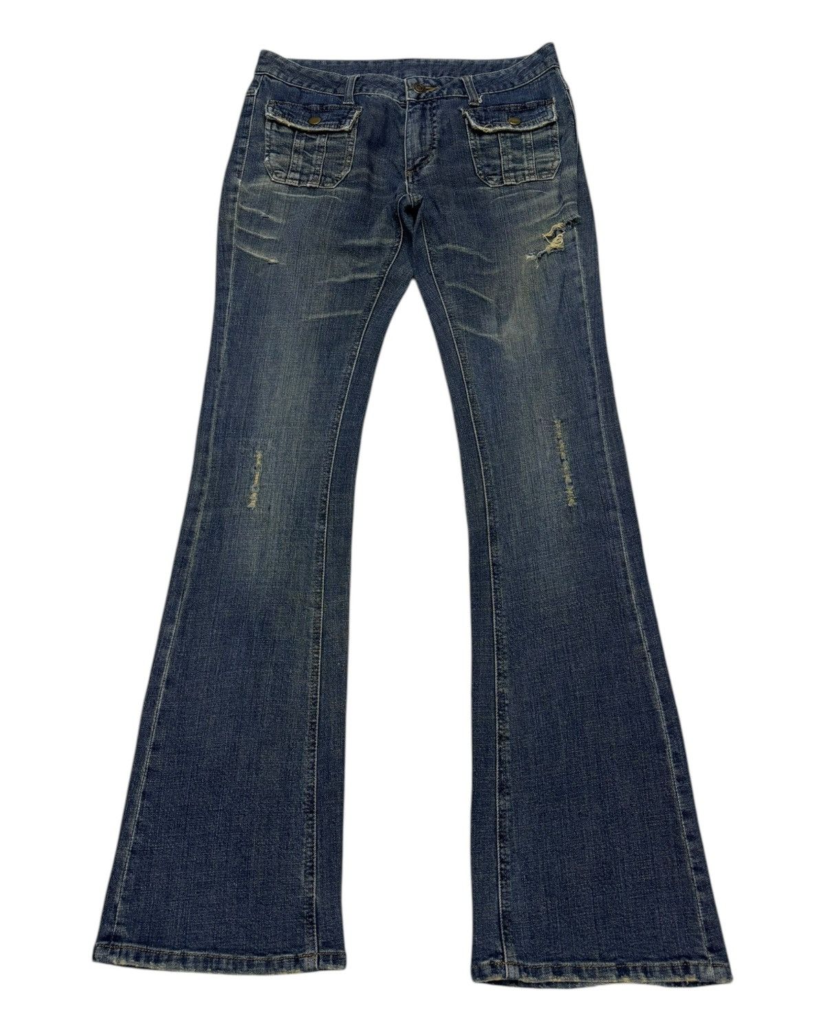Japanese Brand Flare Jeans No Brand Bootcut Bush Jeans Distressed Denim Size 29" - 1 Thumbnail