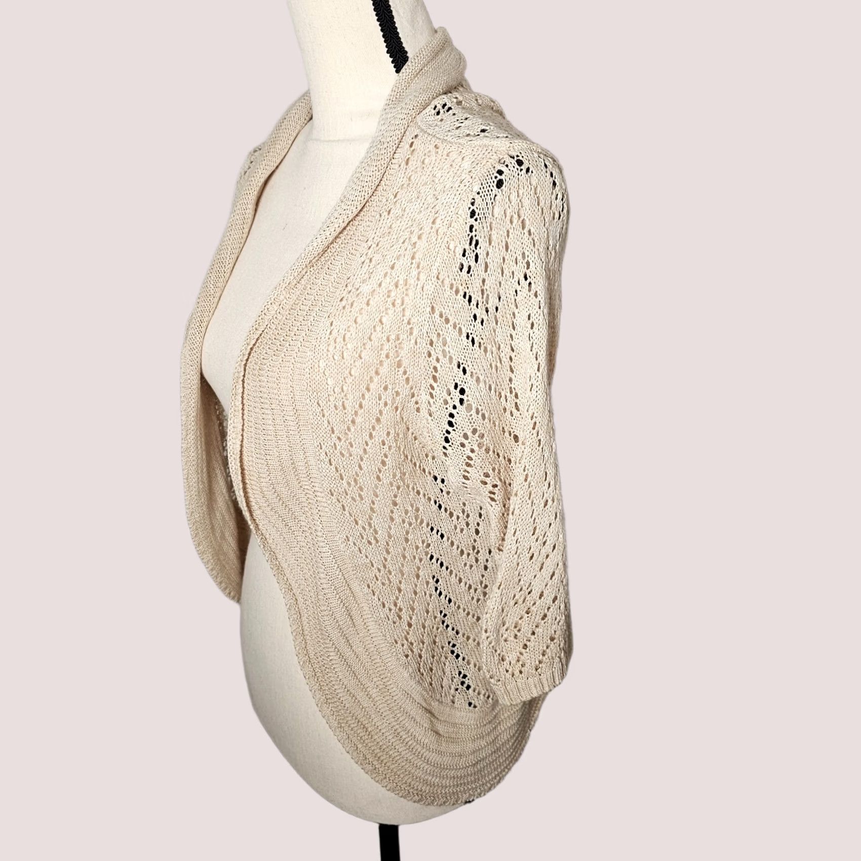 Vintage Leo & Nicole Cardigan Sweater Womens Size M Beige 3/4 Sleeve V-Neck Open Front Knit Logo All Seasons Regular Knitwear Size M / US 6-8 / IT 42-44 - 1 Thumbnail