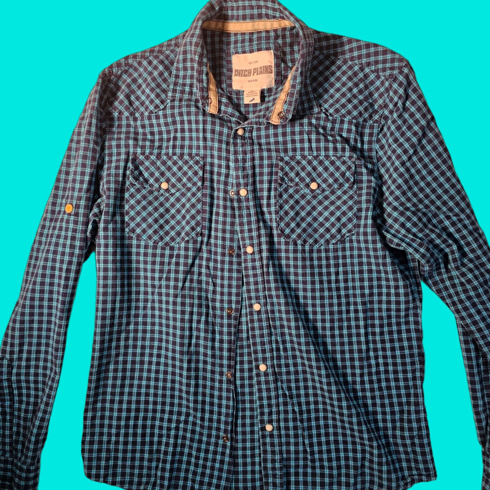 Vintage Ditch Plains Button-Up Shirt Men's Large Blue Green Plaid Cotton Long Sleeve Classic Western Size US L / EU 52-54 / 3 - 1 Thumbnail