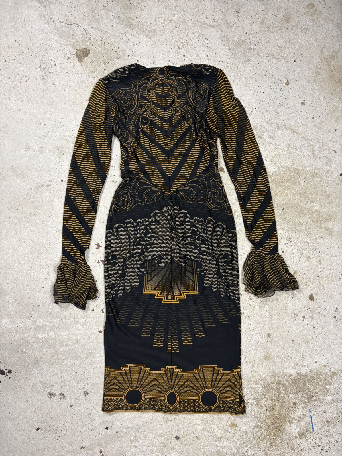 Roberto Cavalli Roberto Cavalli 2007 Gold & Black Printed Ruched Dress Size XS / US 0-2 / IT 36-38 - 2 Thumbnail