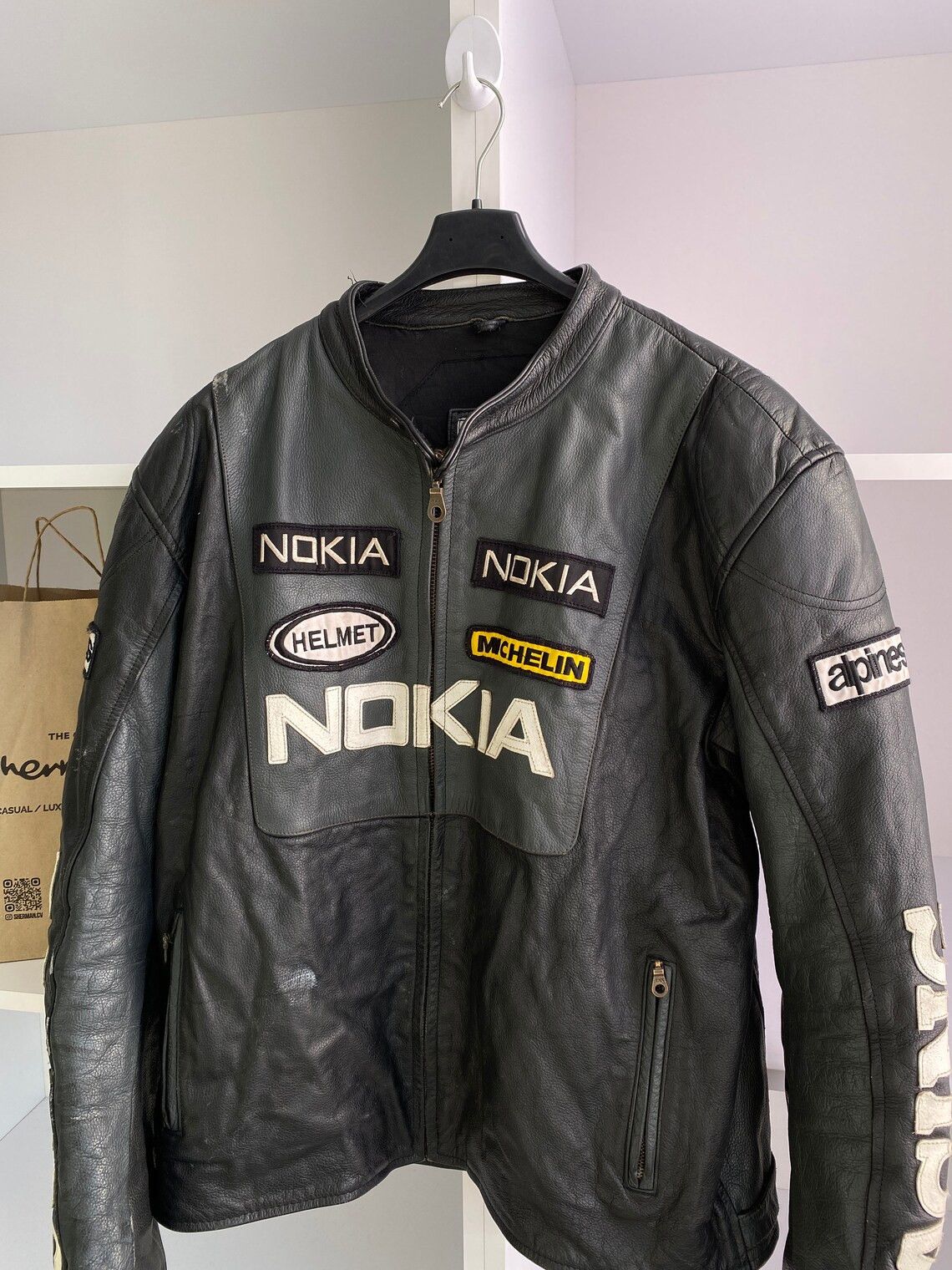 Motorola Vintage Nokia Leather moto racing jacket coat Size US M / EU 48-50 / 2 - 2 Thumbnail
