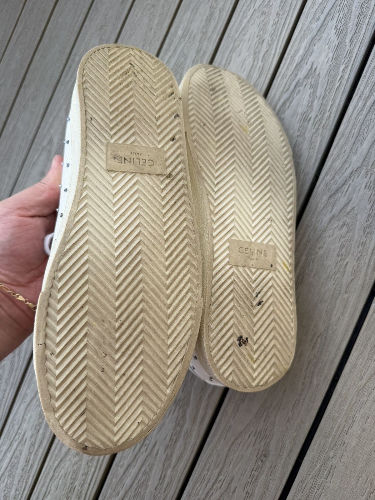 Celine Celine Blank Low Lace-Up Studded Sneakers White Leather EU40 Size US 9 / IT 39 - 10 Thumbnail