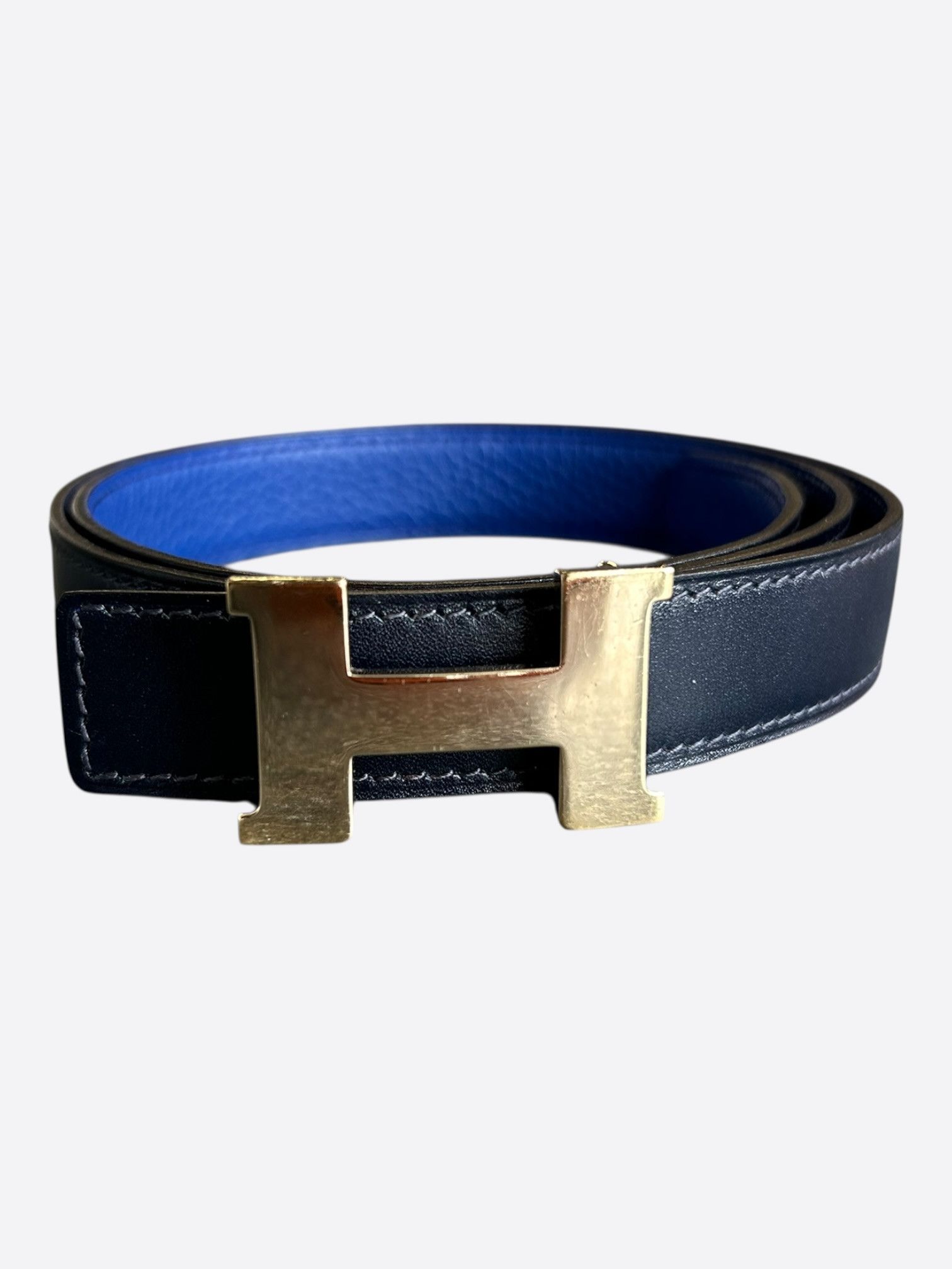 Hermes Hermes Navy & Blue Constance Palladium Reversible Belt Size 30 - 1 Thumbnail
