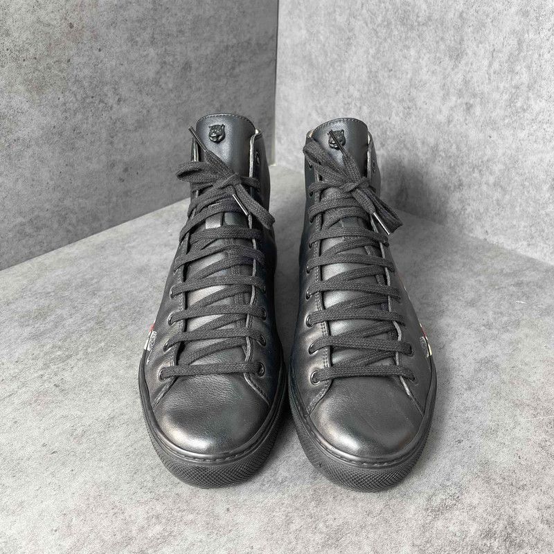 Gucci Gucci Black Leather Snake Print High-Top Sneakers - Size US 7 / EU 40 - 2 Thumbnail