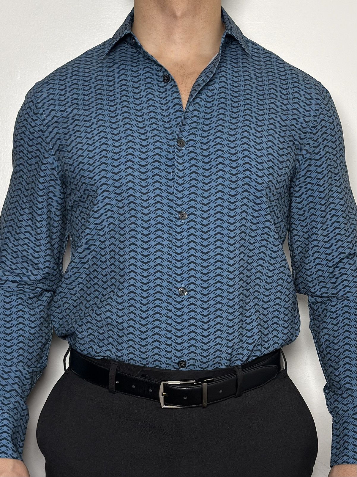 Perry Ellis Perry Ellis Blue Geometric Print Button-Up Shirt – Stretch Size US S / EU 44-46 / 1 - 3 Thumbnail