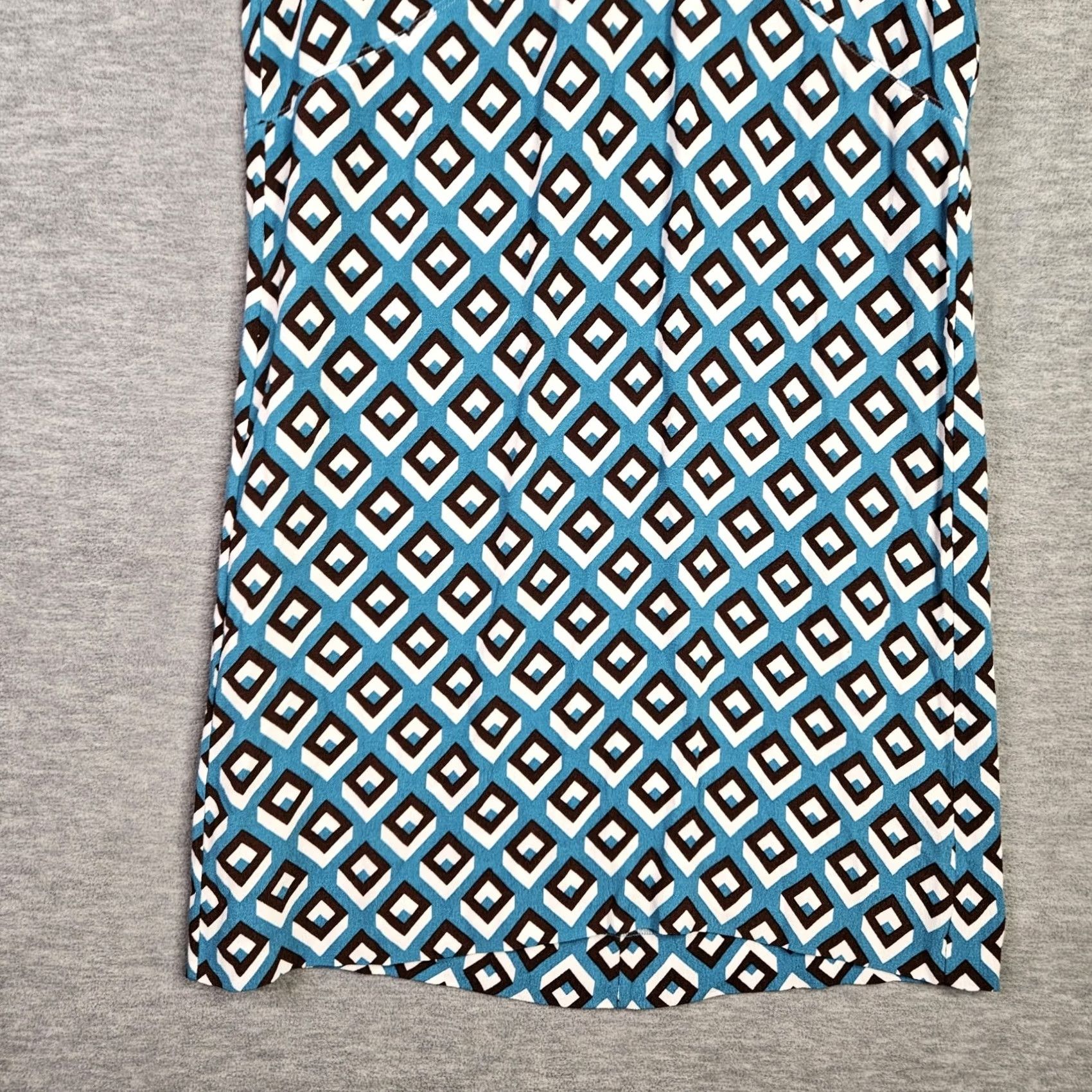 Diane von Furstenberg DVF Carlotta Diamond Squares Coastal Dress Women's XS NEW Multicolor Short Sleeve Crew Neck A-Line Above Knee Casual Lightweight Vacation Womens DVF Size XS / US 0-2 / IT 36-38 - 4 Thumbnail