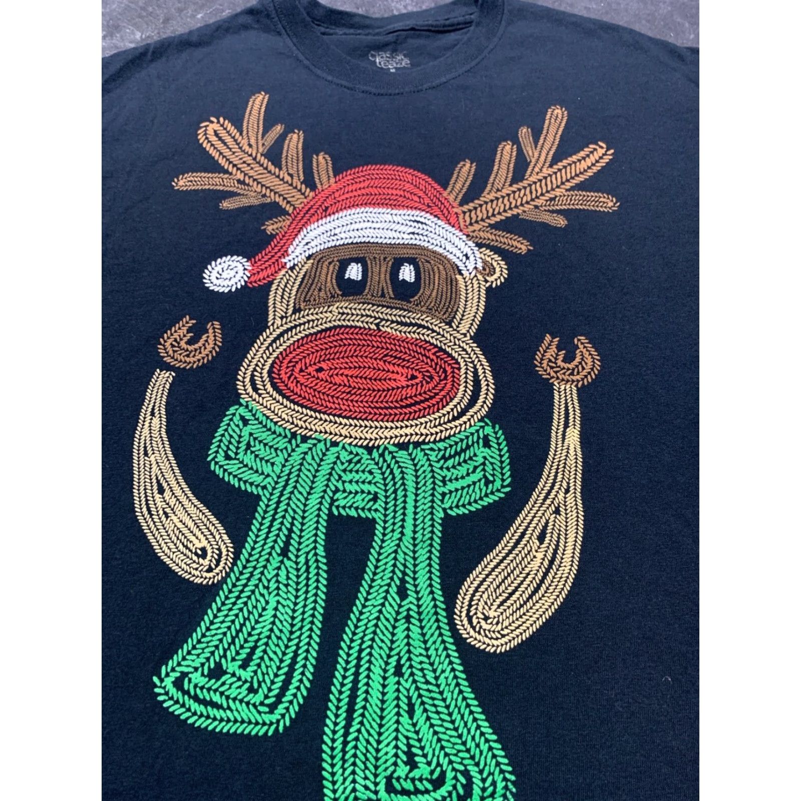Vintage Christmas Reindeer Classic Teaze Short Sleeve T Shirt Black Medium Unisex Adult Size US M / EU 48-50 / 2 - 3 Thumbnail