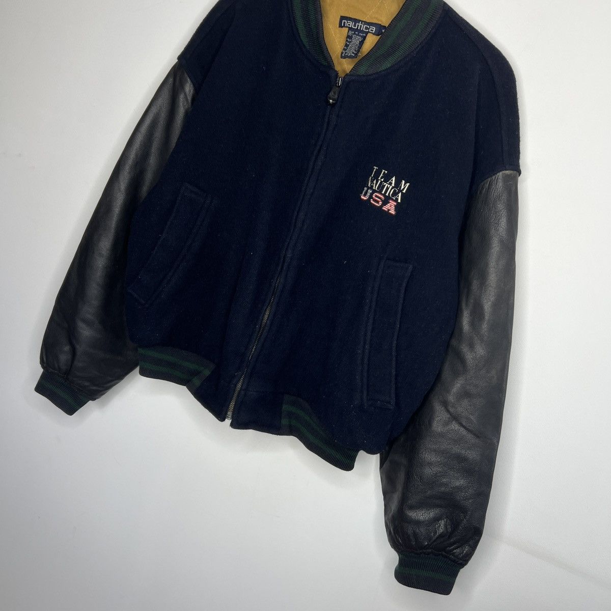 Nautica × Vintage Vintage 80s Nautica G-1 Flight Leather Wool Bomber Jacket Size US L / EU 52-54 / 3 - 3 Thumbnail