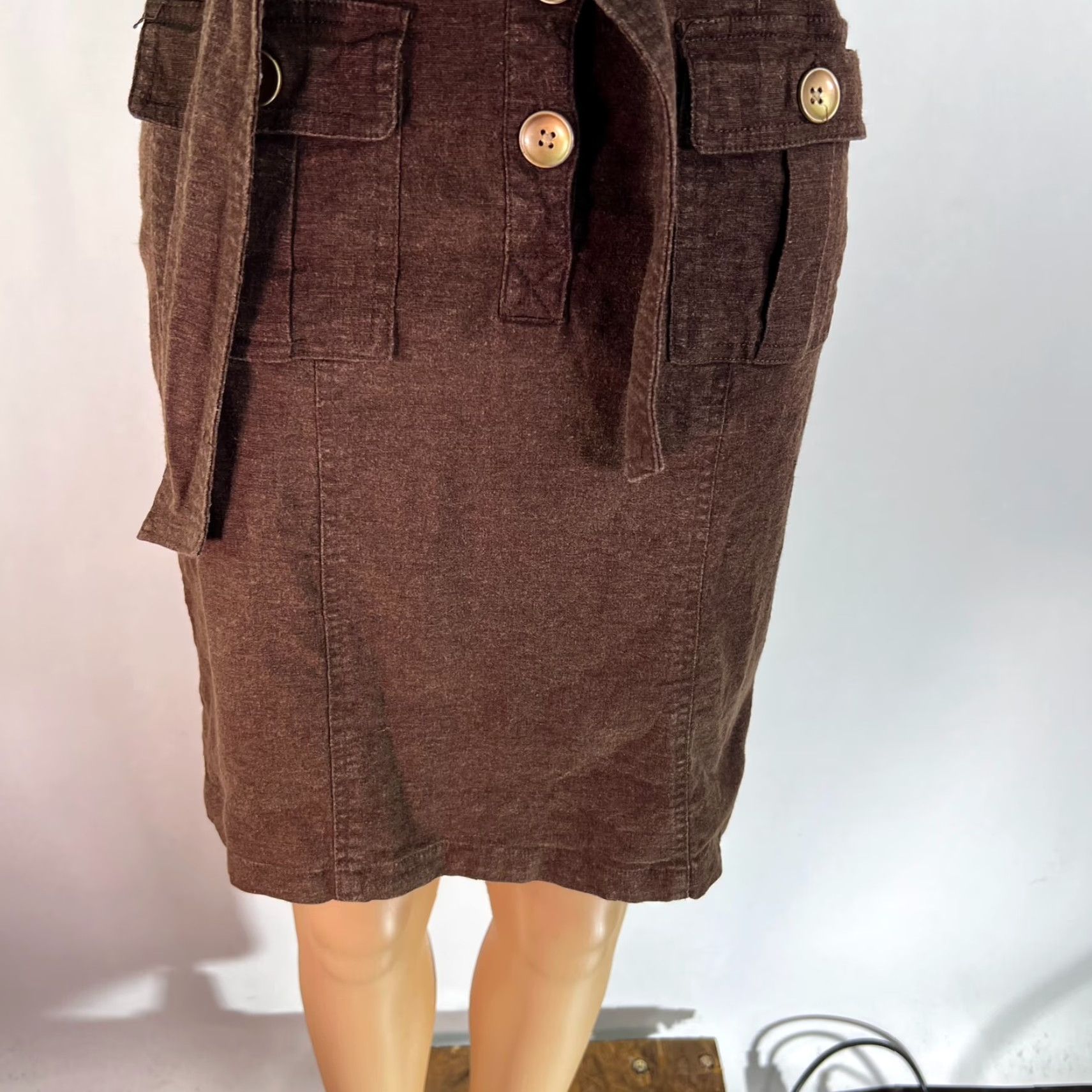 Vintage VTG New York & Co Utility Linen Midi Dress Shirt Dress XS Brown Belt Maxi? Size XS / US 0-2 / IT 36-38 - 4 Thumbnail