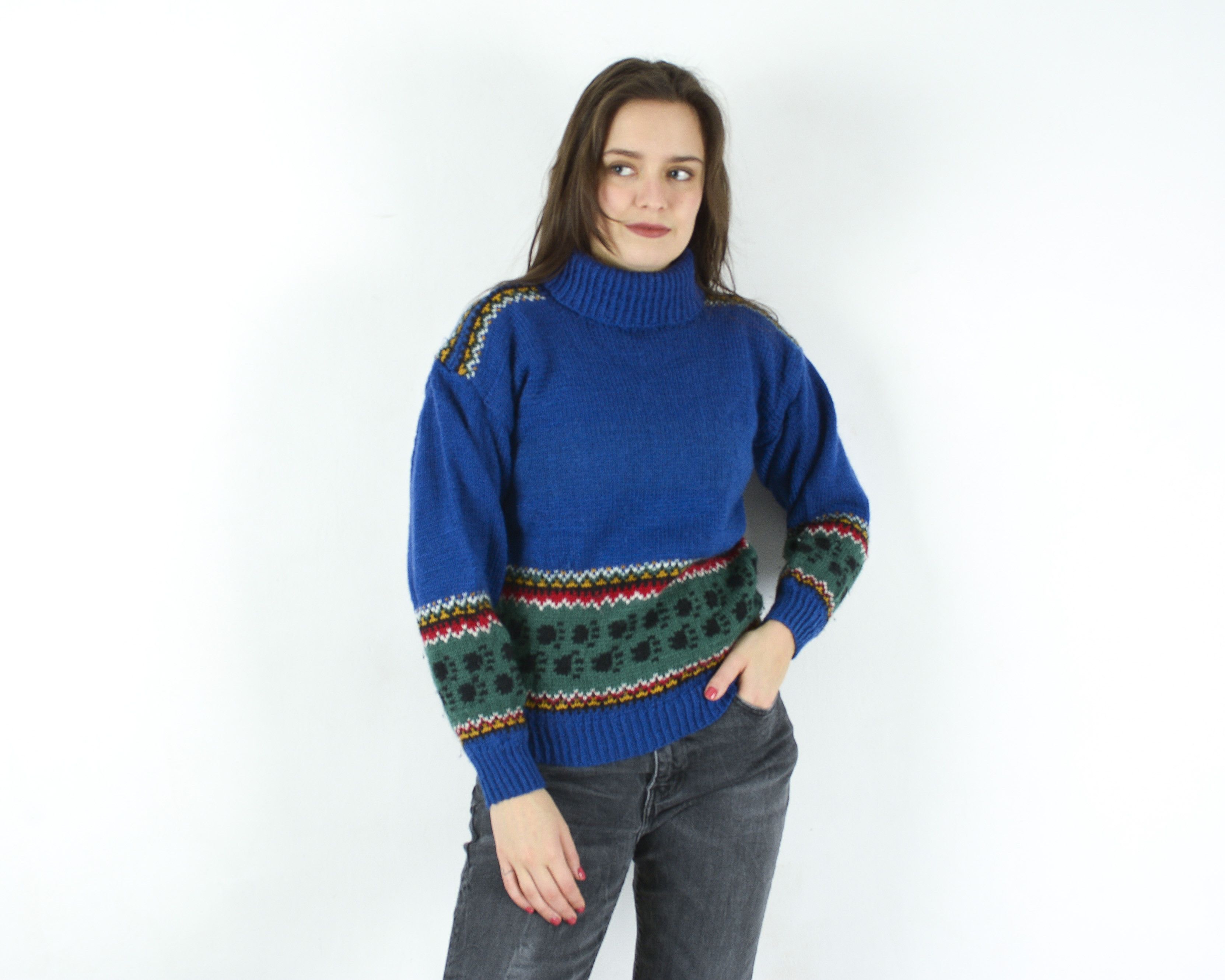Vintage S Wool Sweater Pullover Jumper Knitted Turtle Neck Winter Size S / US 4 / IT 40 - 1 Thumbnail