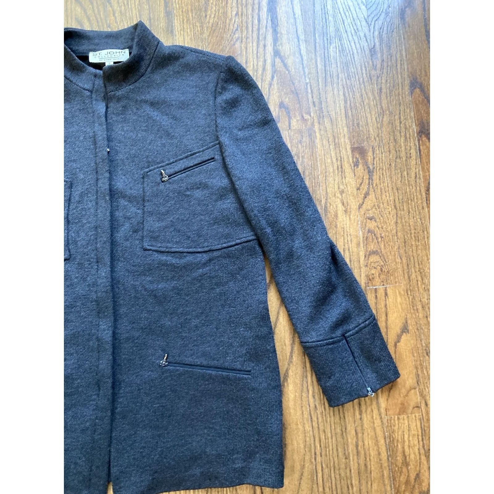Vintage St John Jacket Womens Size 10 Full Zip Knit Wool Blend Pockets Gray USA Made Vintage No Size L / US 10 / IT 46 - 3 Thumbnail