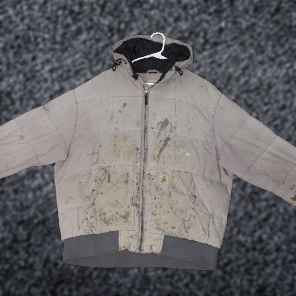 Carhartt VINTAGE Carhartt Down Puffer Jacket Mens L Grey Hooded Distressed Workwear Heavy Stained Size US L / EU 52-54 / 3 - 1 Thumbnail