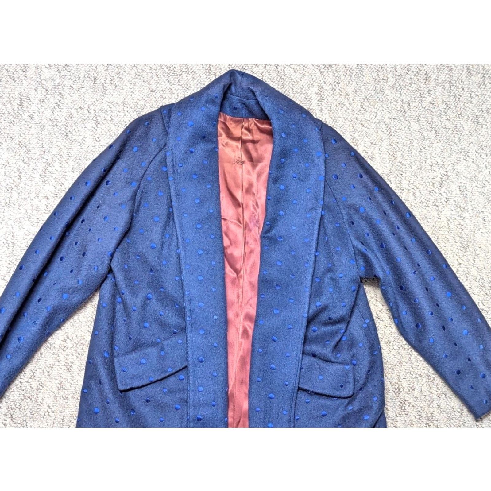 Vintage VINTAGE POLKA DOT MOHAIR BLUE WOOL SHAWL COAT Overcoat WOMEN M Size ONE SIZE - 6 Thumbnail