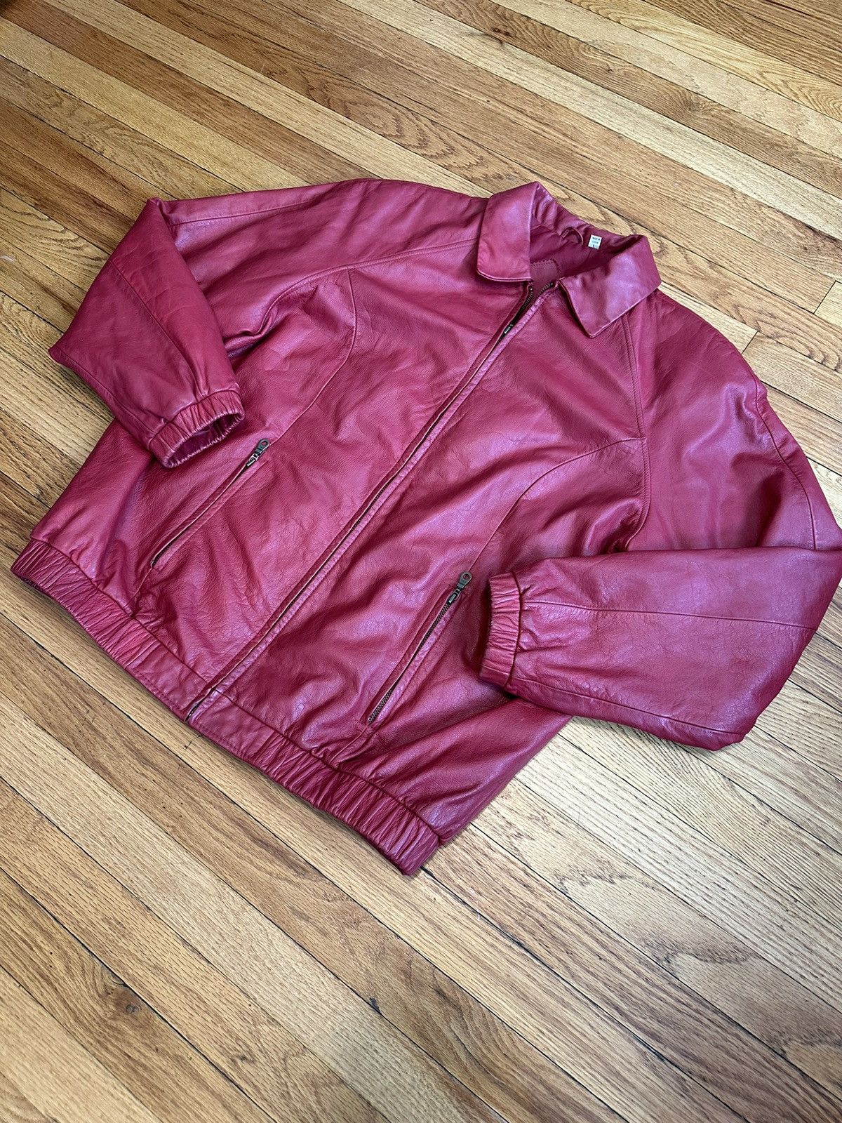 image of 90's Vintage Red Genuine Leather Jacket By Preston & York, Men's (Size Large)