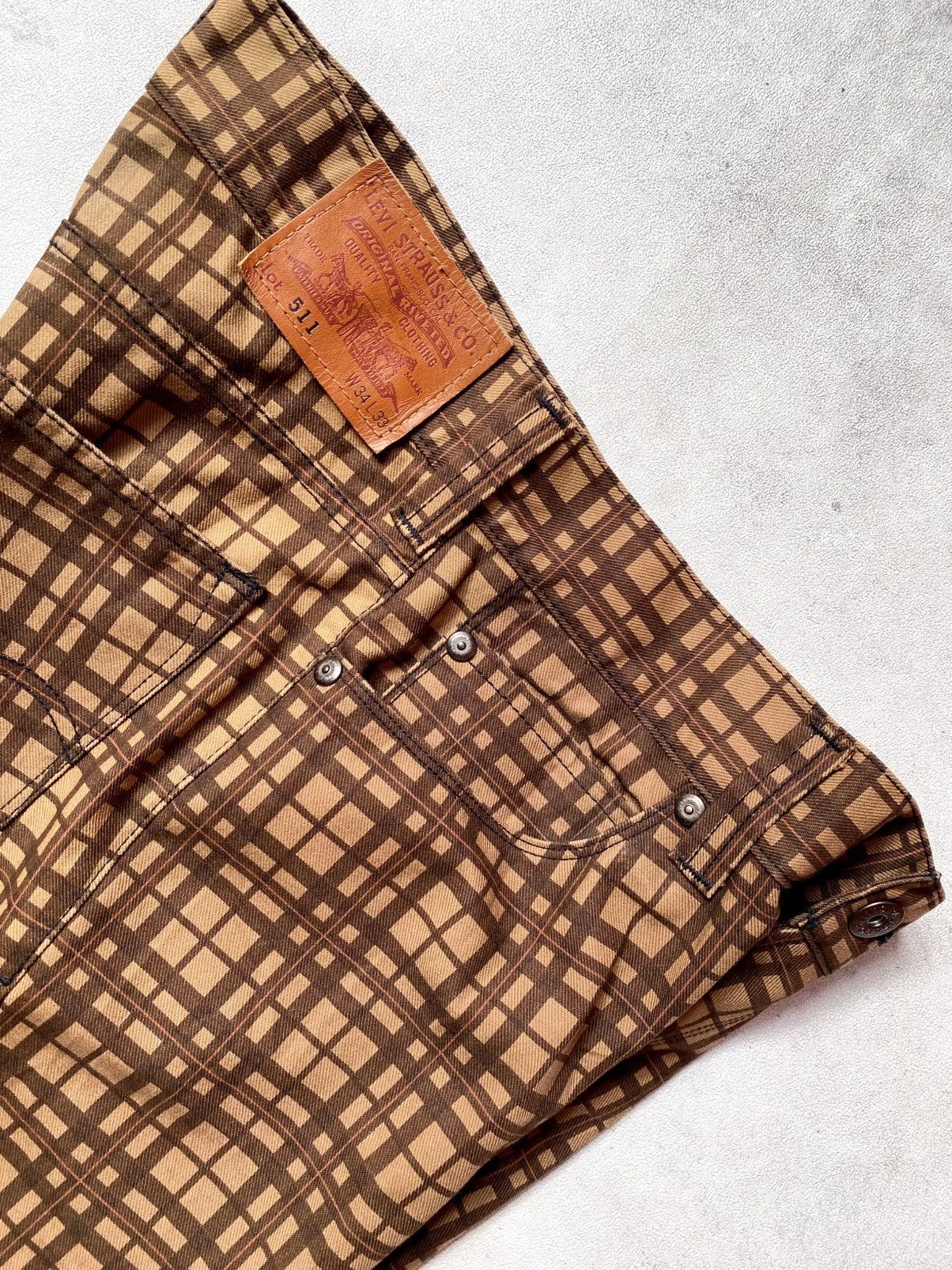 Levi's Vintage Levis Plaid Checkered Brown Jeans Size US 34 / EU 50 - 8 Thumbnail