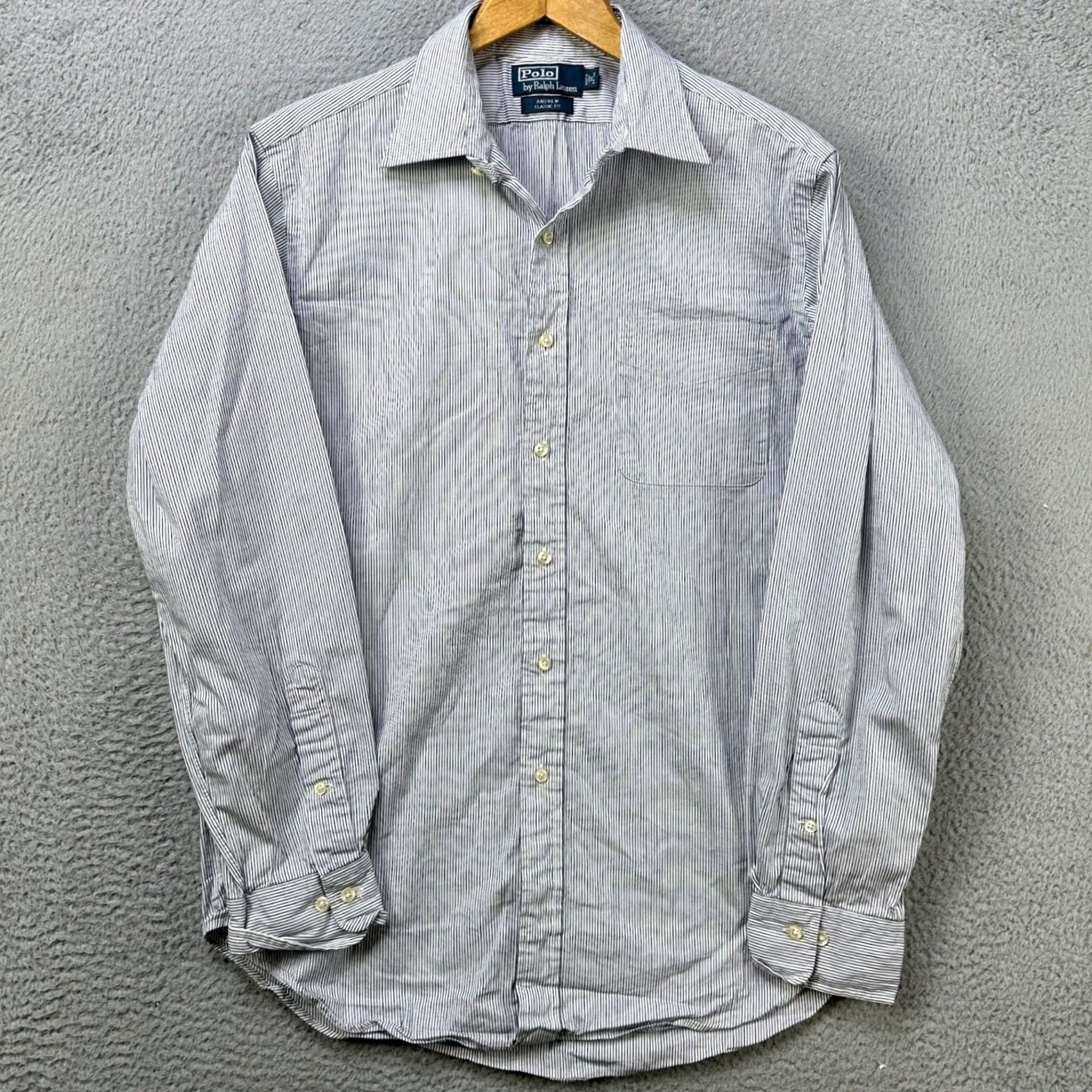 Polo Ralph Lauren Polo Ralph Lauren Shirt Men 16 Classic Fit Blue Striped Button-Up Long Sleeve Non-Iron Casual Workwear Size 42R - 2 Thumbnail