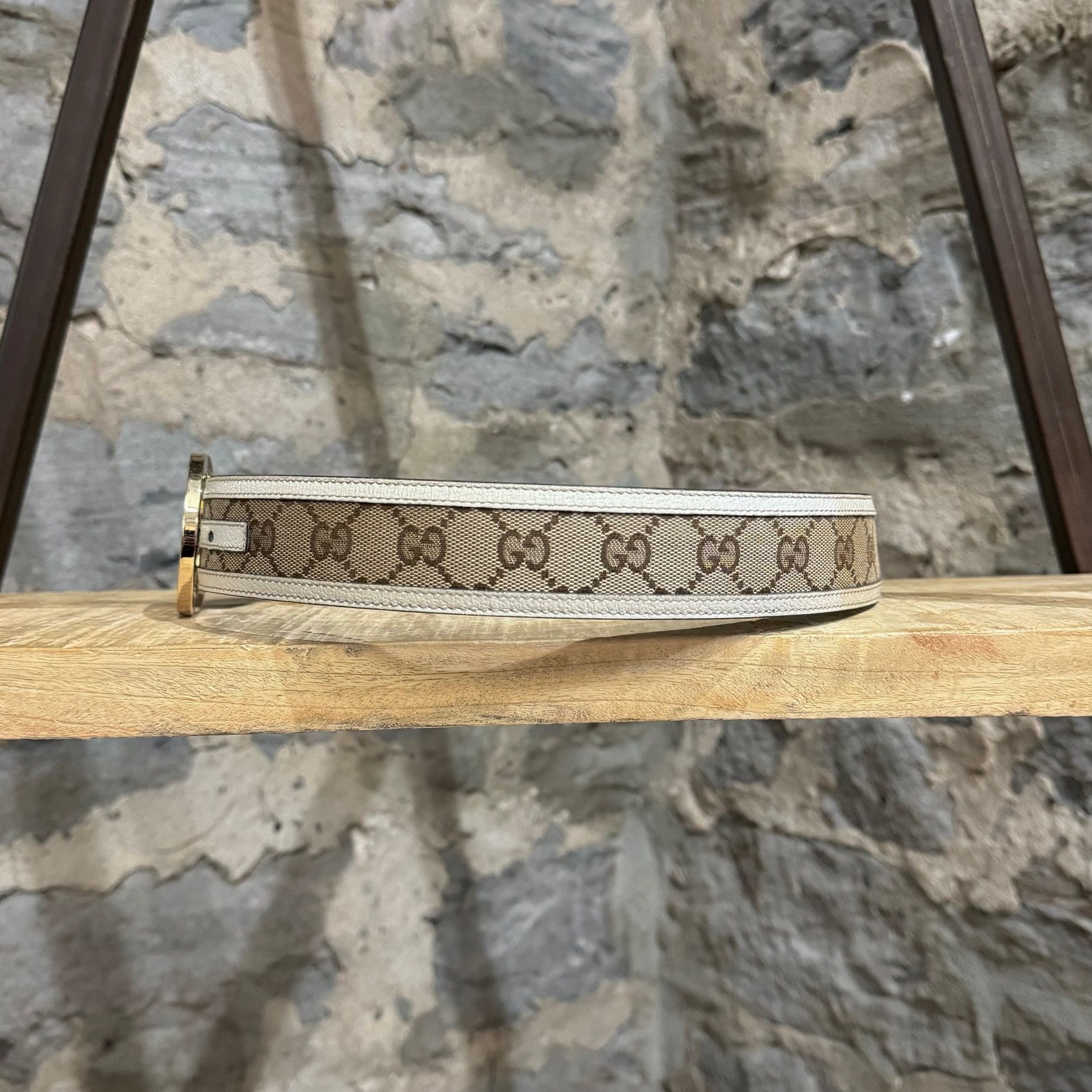 Gucci Gucci Ivory Trim Beige Canvas Interlocking GG Buckle Belt Size ONE SIZE - 6 Thumbnail