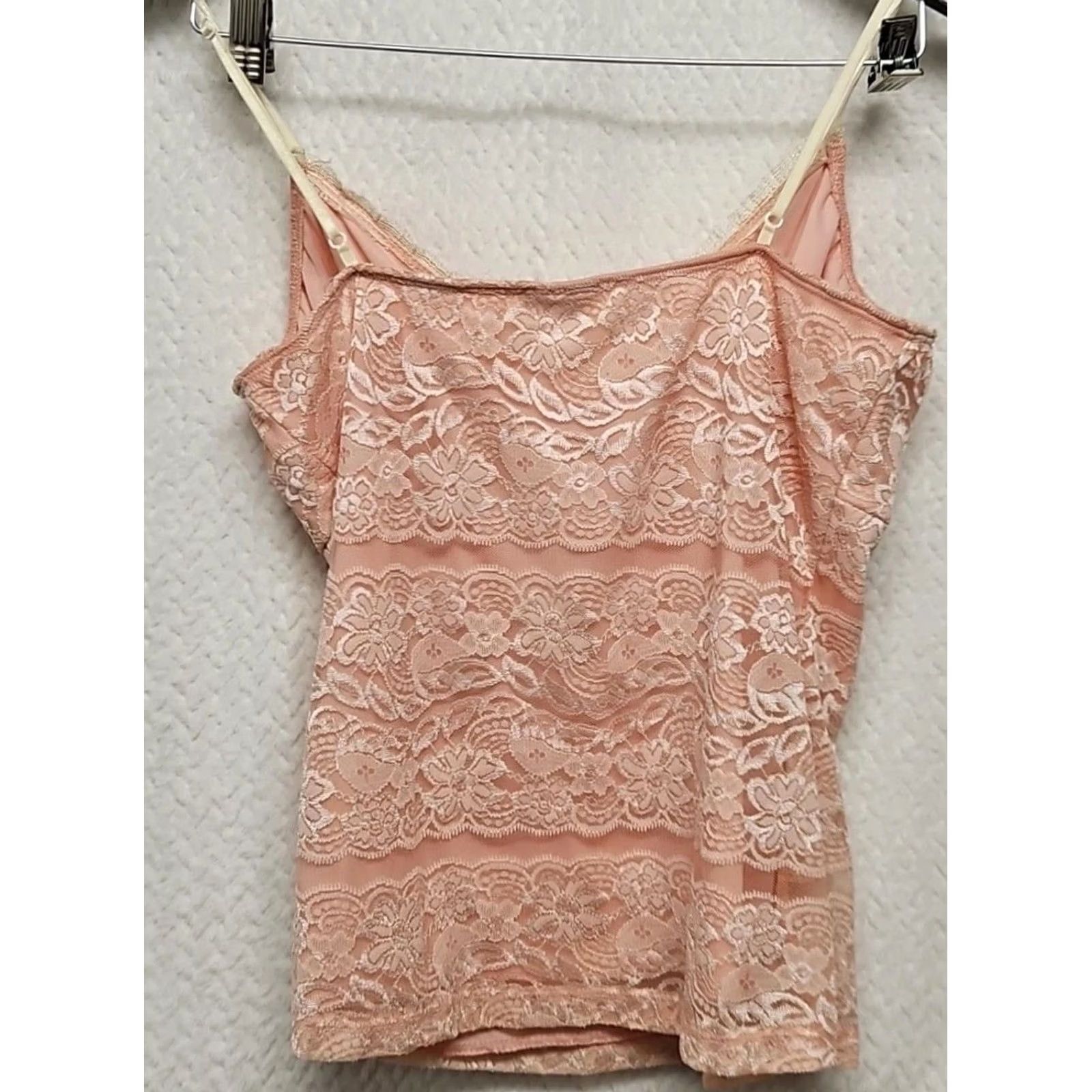 Vintage Y2K Peach Lace Cami Top XL V-Neck Nylon Lace Camisole USA Made Womens Shirt Size XL / US 12-14 / IT 48-50 - 6 Thumbnail