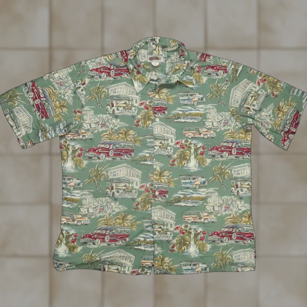 Reyn Spooner VINTAGE Reyn Spooner Shirt Mens XL Green Hawaiian Classic Cars Aloha Island Scene Size US XL / EU 56 / 4 - 1 Thumbnail