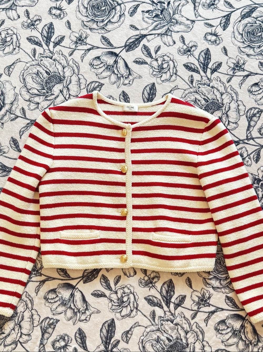 Celine Celine Striped Knit Cardigan Size L Size L / US 10 / IT 46 - 1 Thumbnail