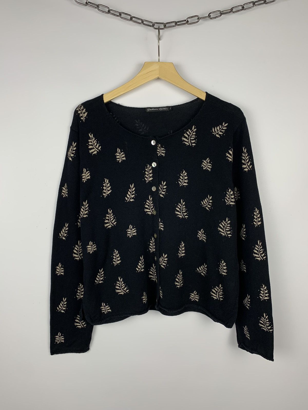 Gudrun Sjoden Floral Leaf Pattern Cardigan Sweater Size S