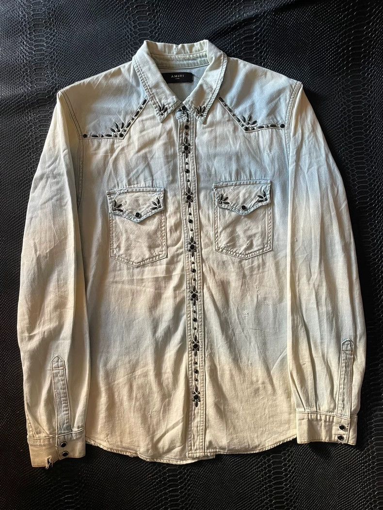 Amiri Liuding Rhinestone Denim Shirt Size L 2501-Nextarrow