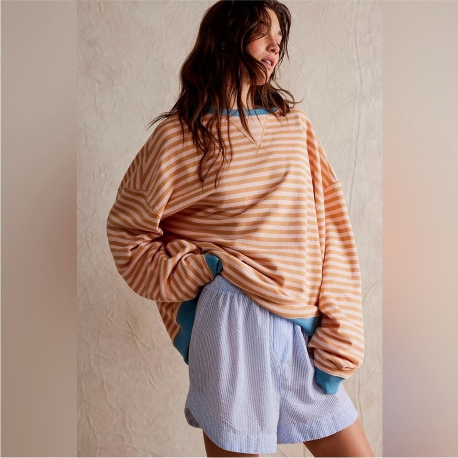 Free People NEW! We The FREE PEOPLE Classic Striped Oversized Sweatshirt Size M / US 6-8 / IT 42-44 - 3 Thumbnail