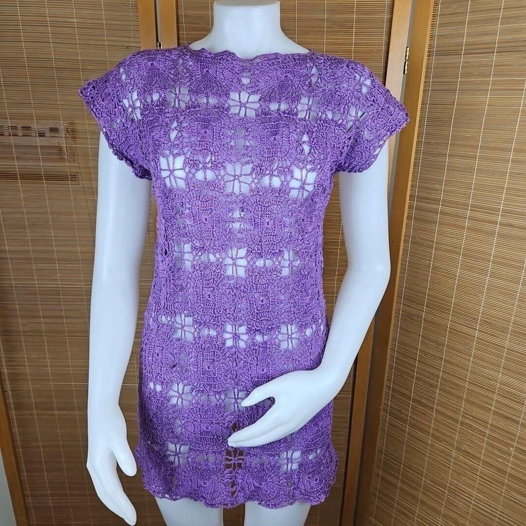 Other Handmade Crochet Dress Womens S/M Purple Boho Tunic Beach Co Size S / US 4 / IT 40 - 2 Thumbnail