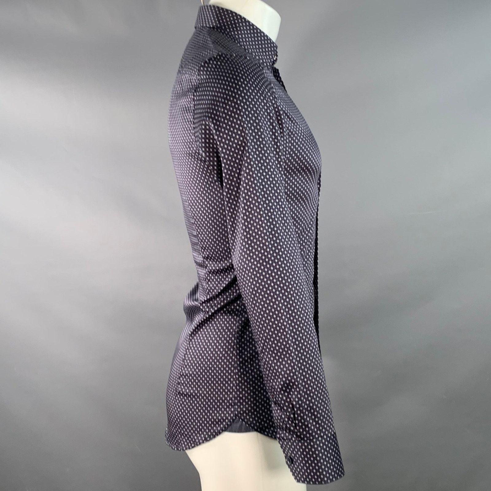 Ted Baker Merci Navy Grey Squares Cotton Spread Collar Long Sleeve Size US XS / EU 42 / 0 - 3 Thumbnail