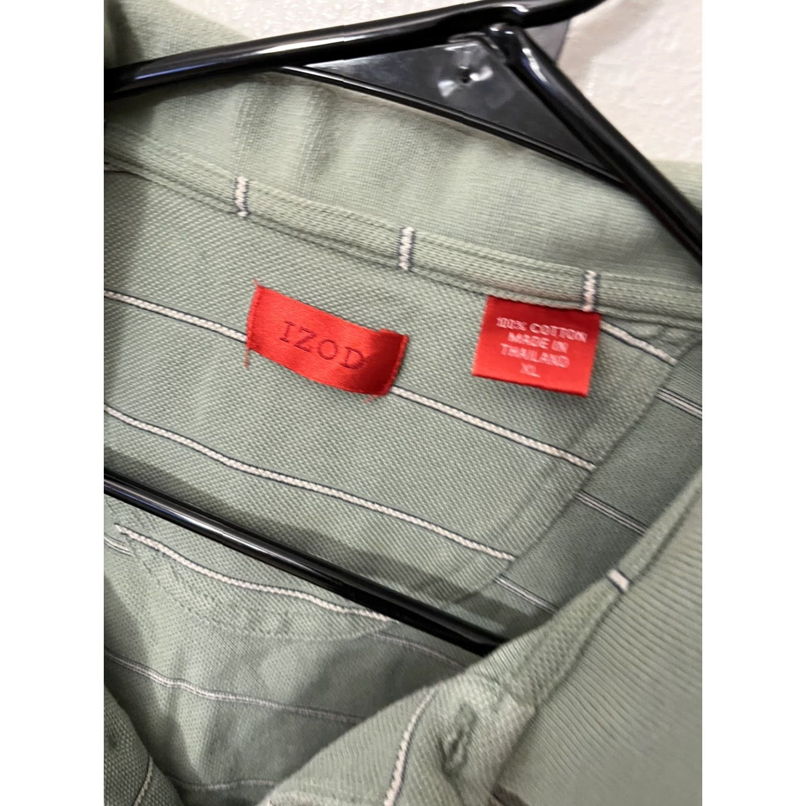 Izod IZOD Polo Shirt XL Olive Green Striped Cotton Polyester Blended Fabric Men Solid/Striped Classic Fit Short Sleeve Button-Down Collar Casual Smart Size US XL / EU 56 / 4 - 3 Thumbnail