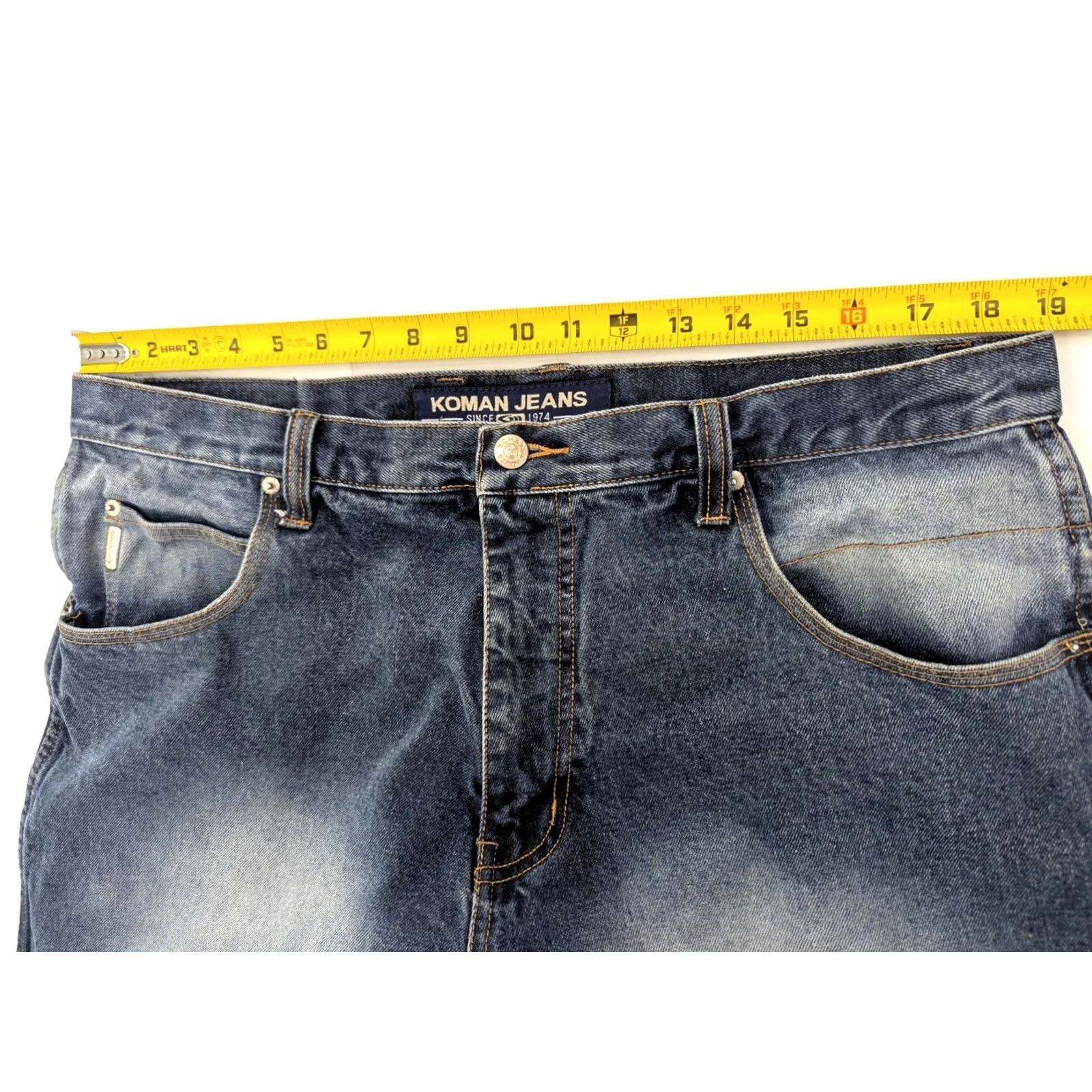 Denime KOMAN Baggy Denim Shorts 38x13 Men Blue Cotton Hip Hop Vintage Vtg Baggy Straight Front Zip Button Pockets 13 Inseam 38 Waist Size US 38 / EU 54 - 7 Thumbnail