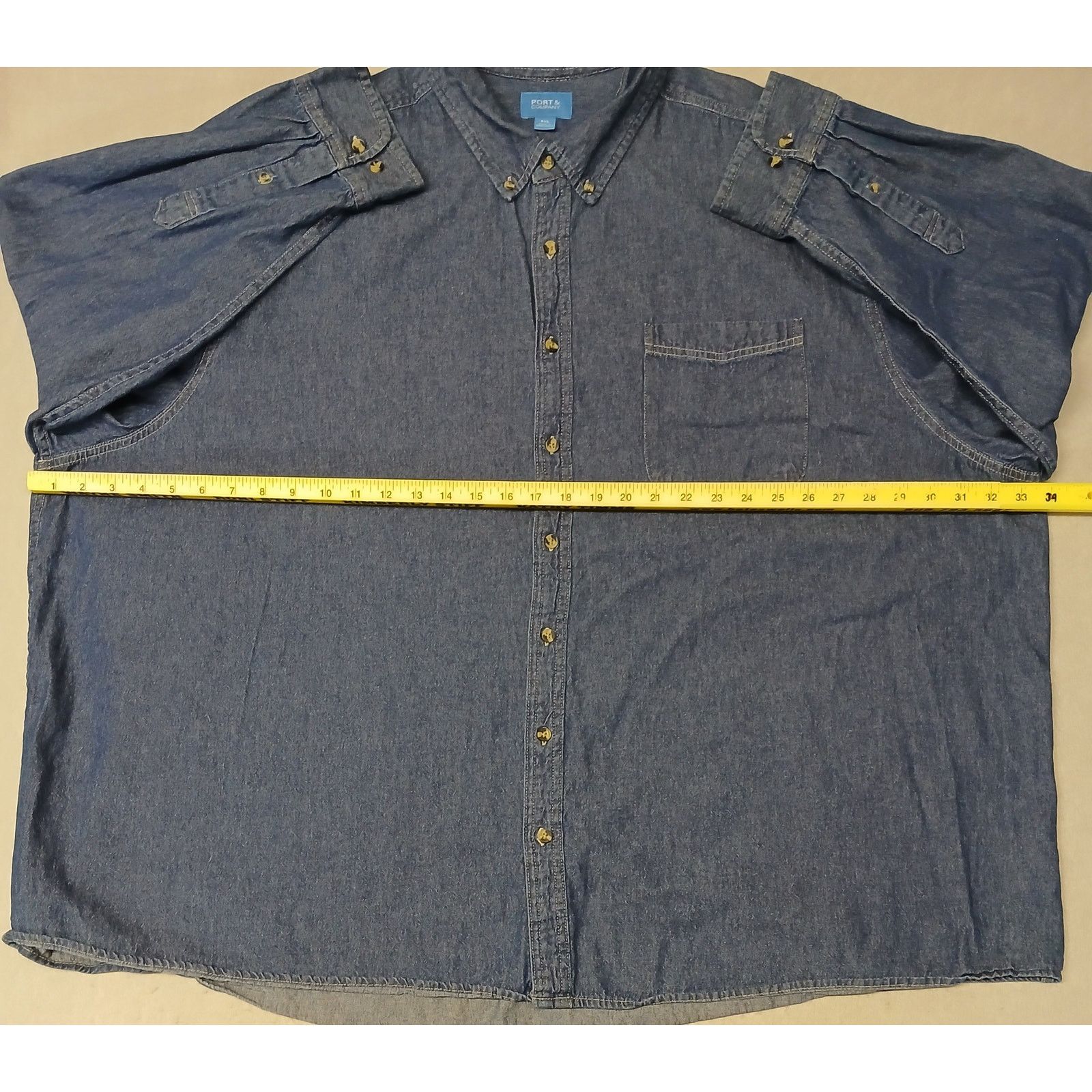Port & Company Port & Company (5XL) Men's Slim Fit Dark Denim Jean Shirt Size US XXL / EU 58 / 5 - 3 Thumbnail
