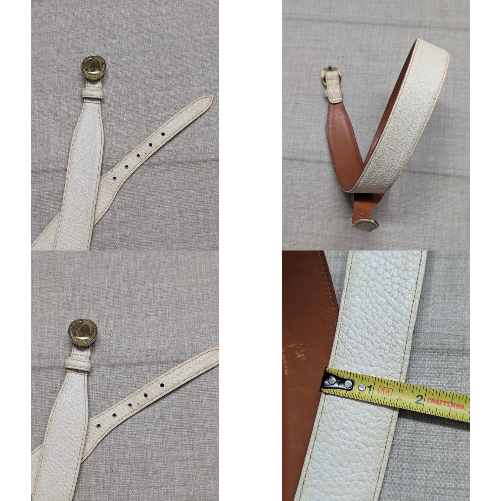 Dooney & Bourke VINTAGE Dooney & Bourke belt brass buckle 1-5/8" leather White/Cream Western Women One Size 36" total length 30.5-33.5" holes Mens Womens Girls Boys Size ONE SIZE - 8 Thumbnail