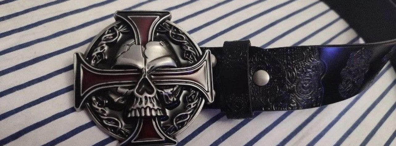 Leather Skull Leather Belt Size ONE SIZE - 5 Thumbnail