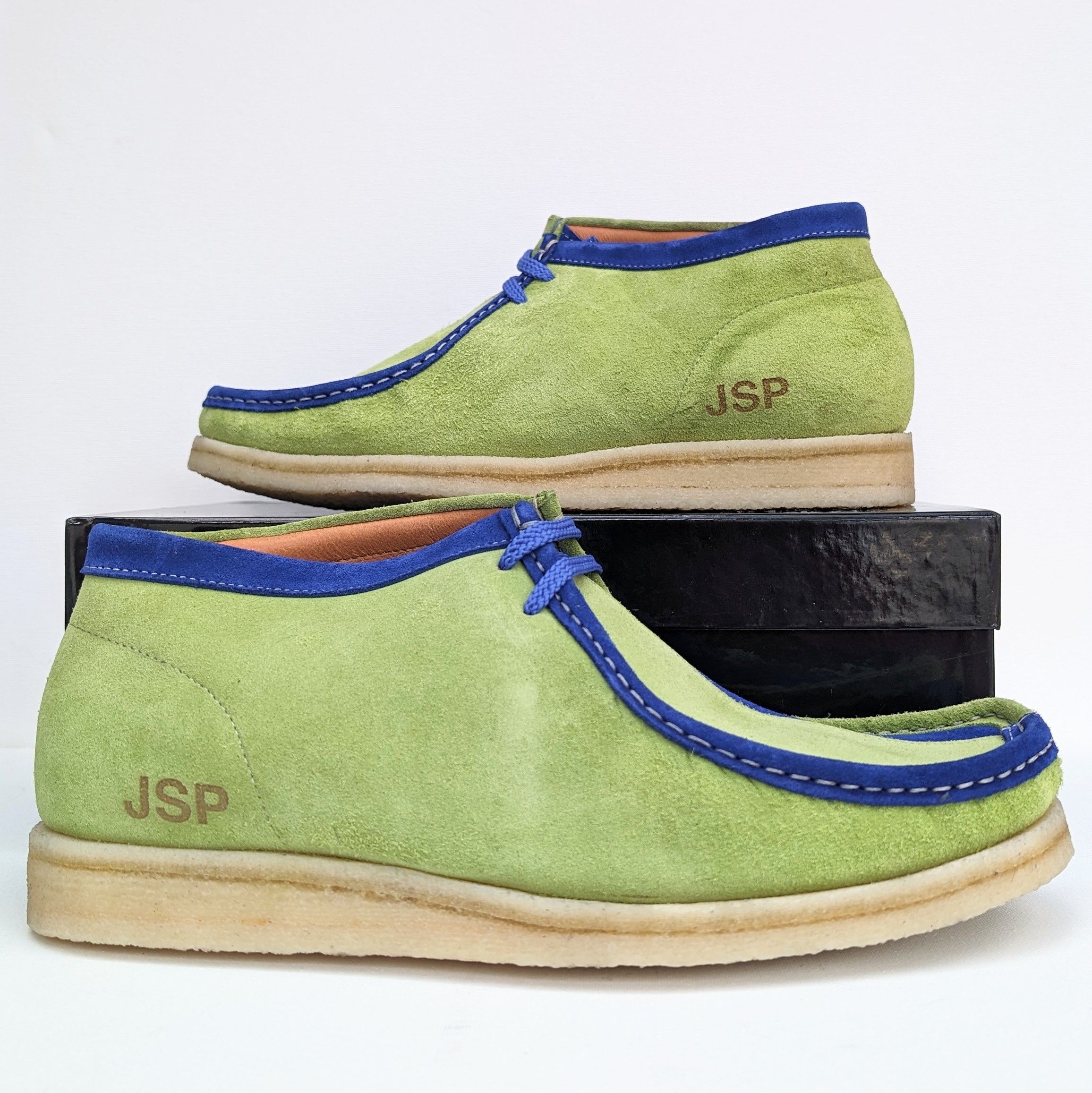 image of Padmore & Barnes X Jsp P404 Campari Moccasin Leather Shoes in Green/Blue, Men's (Size 13)