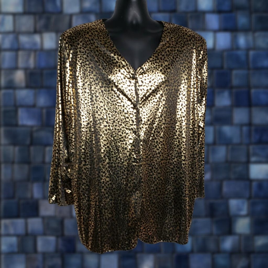 Lee VINTAGE Lauren Lee Blouse Plus 22W Cheetah Gold Boho Women 22W Hand Wash Linen? Size 3XL / US 20-22 - 1 Thumbnail
