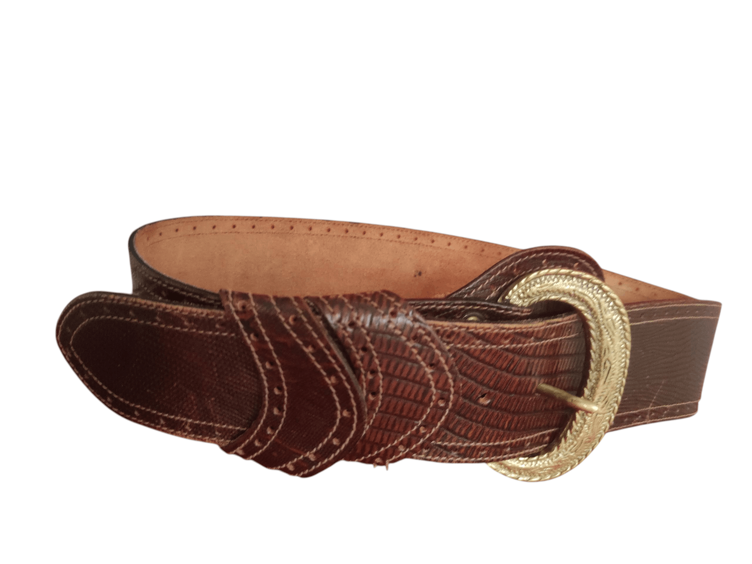 Genuine Leather Il Cinturaio Western Leather Belt Brass Buckle Made in Italy Size ONE SIZE - 7 Thumbnail