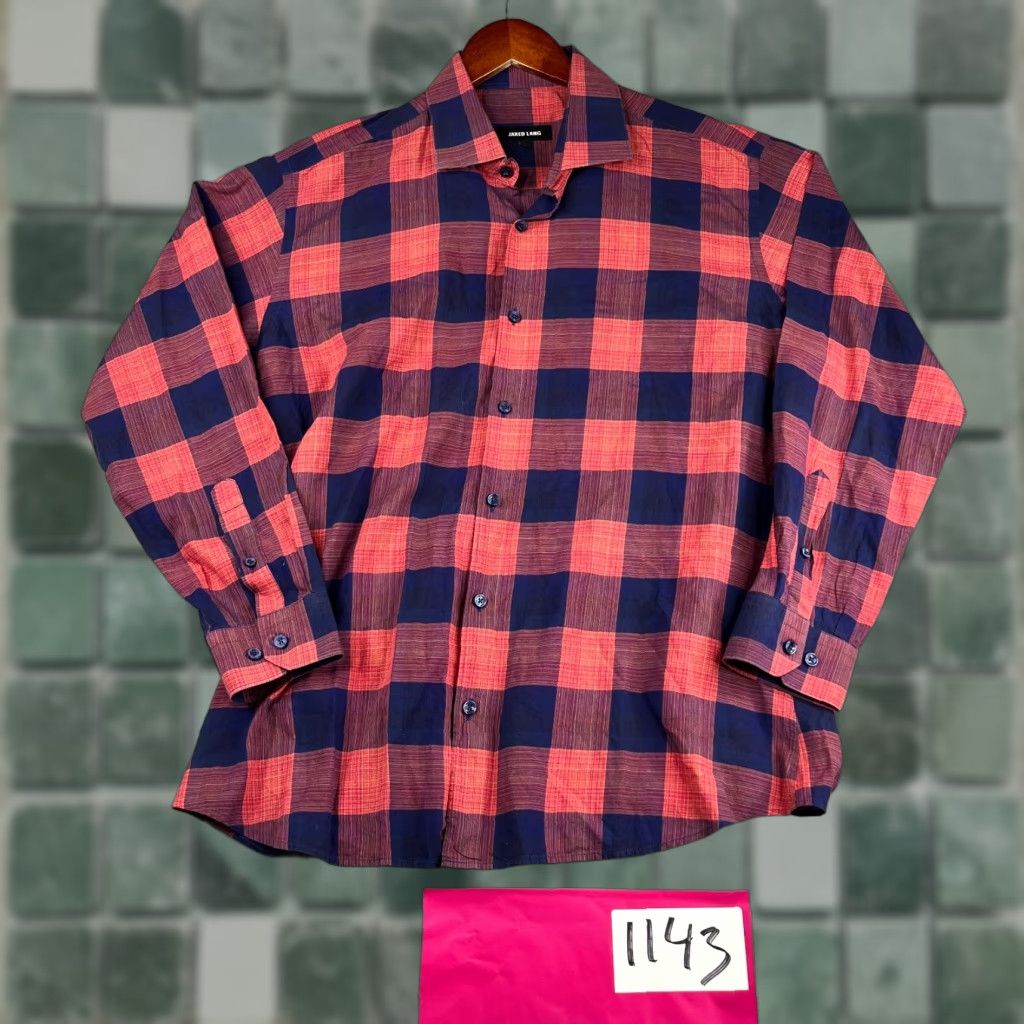 Jared Lang Jared Lang Shirt Large Navy Pink Check Casual Button Up Long Sleeve Mens Size US L / EU 52-54 / 3 - 1 Thumbnail