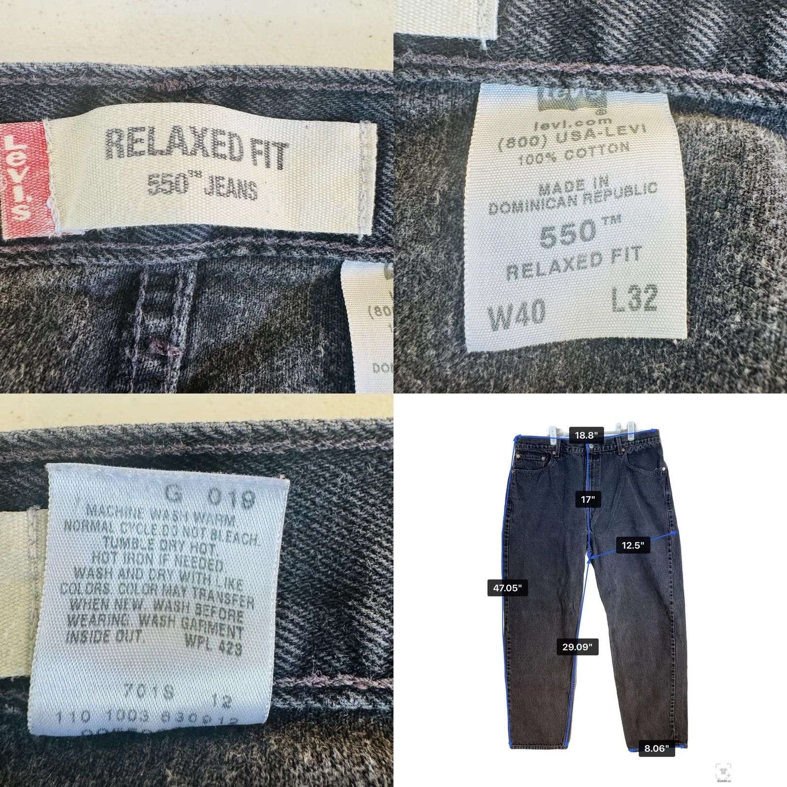 Levi's Levi's 550 Jeans Mens 40x32 Black Charcoal Wash Relaxed Denim Zip Fly Tapered 5-Pocket Logo Size US 40 / EU 56 - 8 Thumbnail