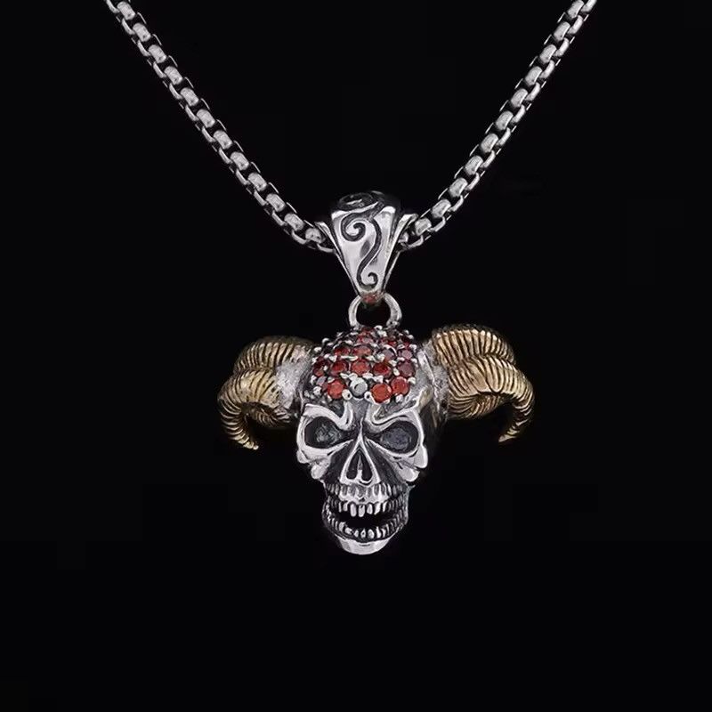Jewelry Devil Skull Horns Skull Pendant Necklace Size ONE SIZE - 1 Thumbnail